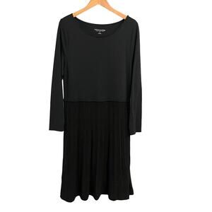 Soft Surroundings Dress XL Black Long Sleeve Midi Pleated Shimmer
